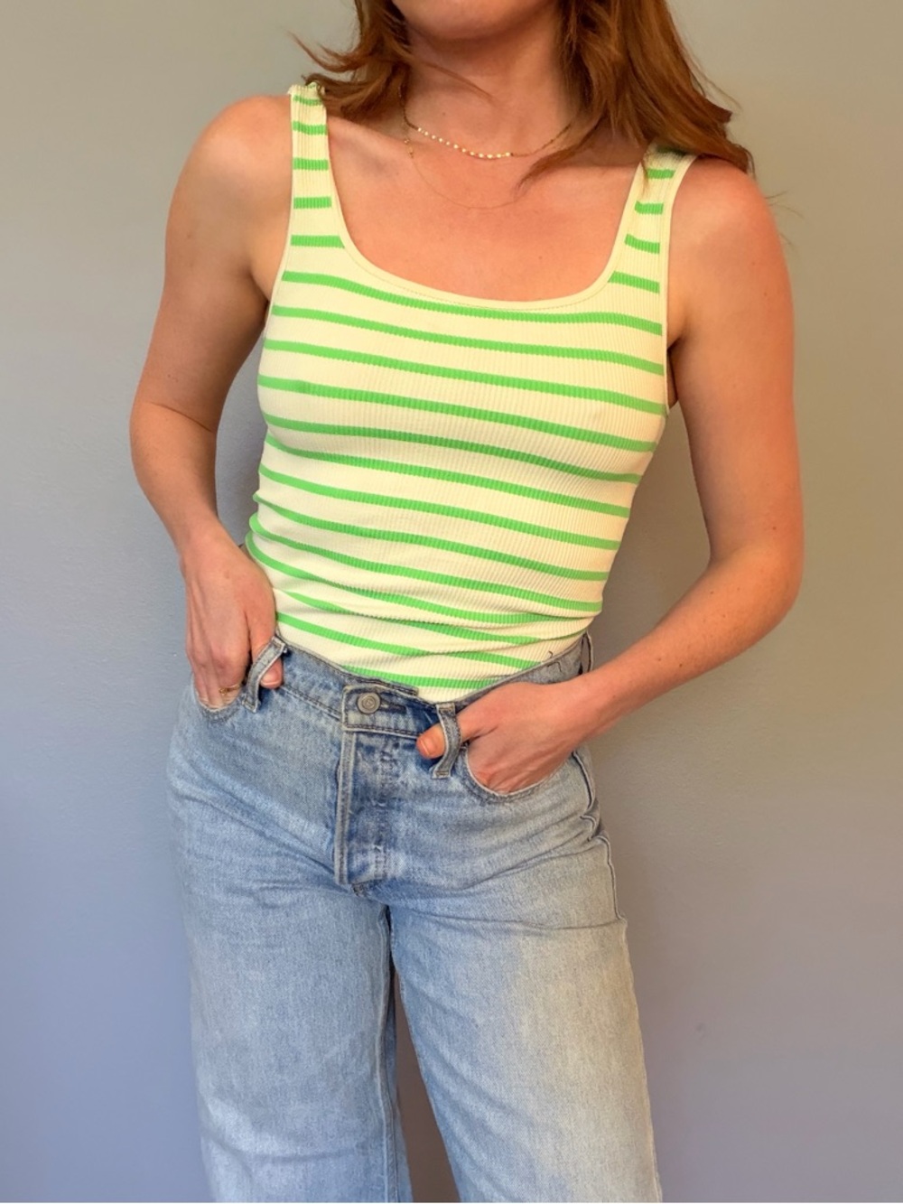 By Together Green and Cream Striped Top